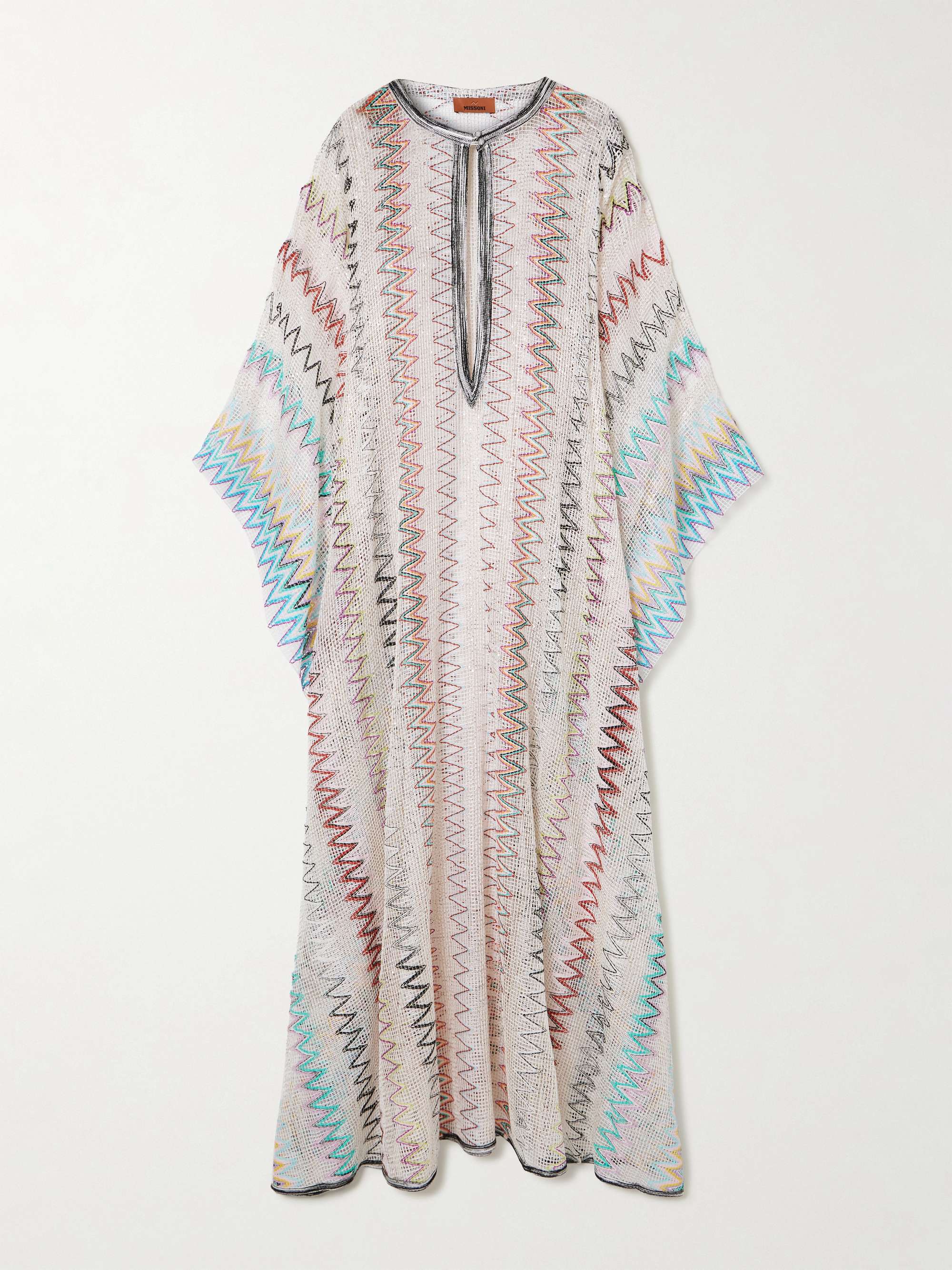 Sequined Striped Embroidered Open-Knit Coverup