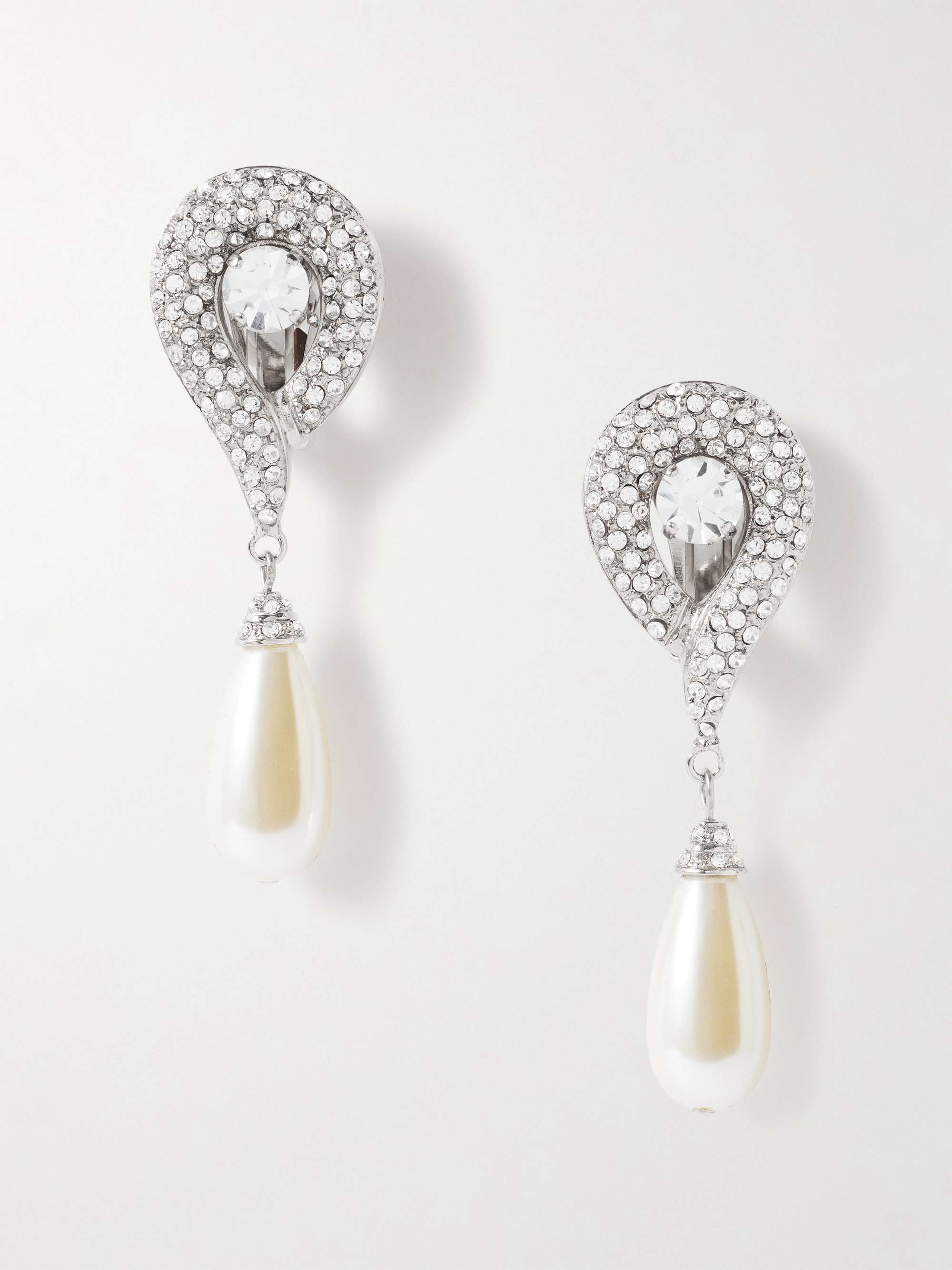 Silver-Tone, Crystal and Faux-Pearl Clip Earrings