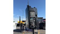 An RF Venue RF PA Extension Kit receiver unit atop a QSC powered speaker at the Monster Jam World Finals XXV at the University of Utah&rsquo;s Rice-Eccles Stadium.