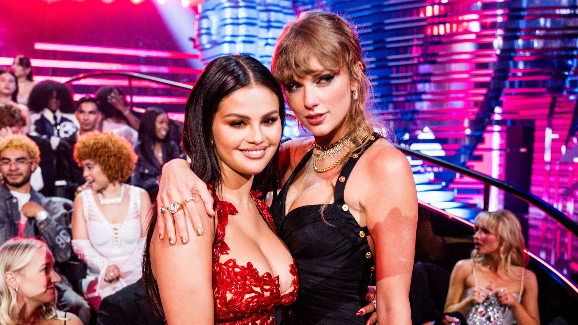 Selena Gomez and Taylor Swift attend the 2023 Video Music Awards