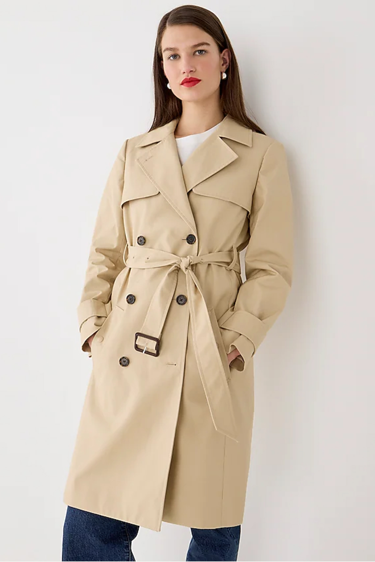 Ladies Belted Double Breasted Outwear Trench Coat Ol Overcoat Blend Jackets  Coat