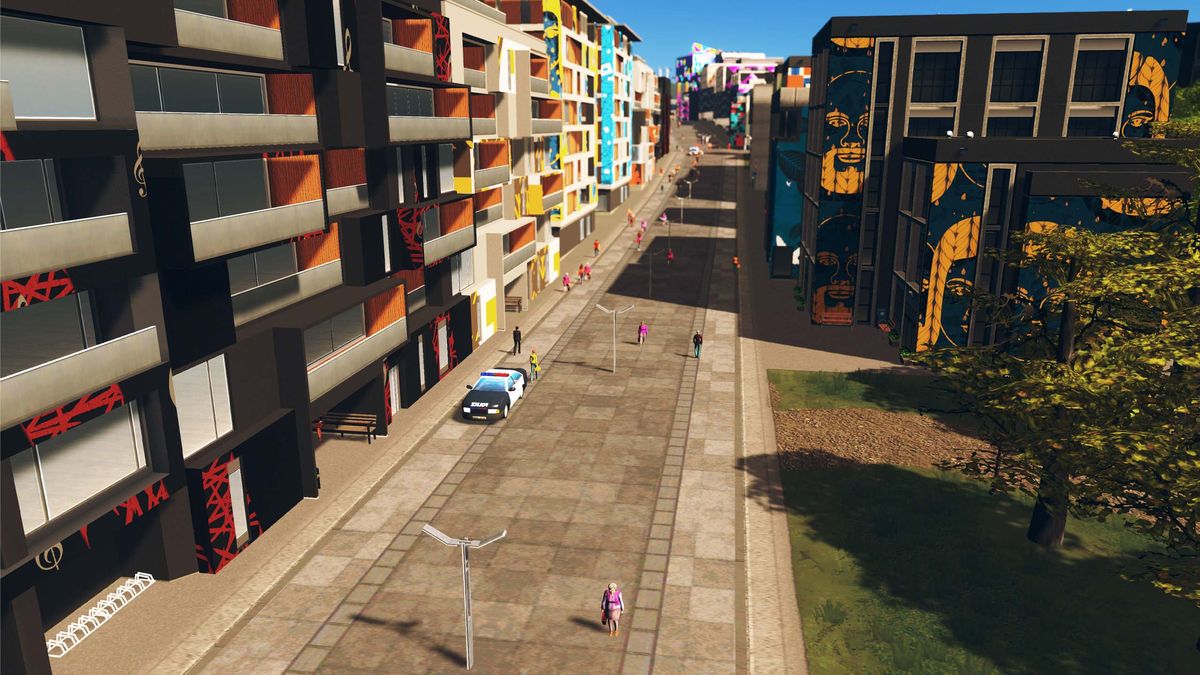 An image of a pedestrian street from Cities: Skylines