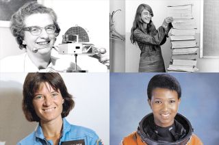 he real figures behind the Lego minifigures: Nancy Grace Roman, Margaret Hamilton, Sally Ride and Mae Jemison.