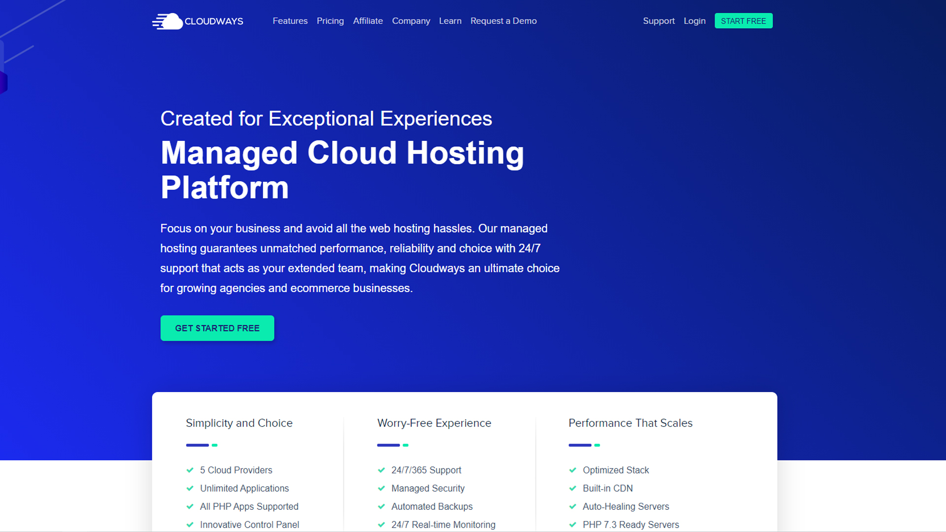 Cloudways' homepage
