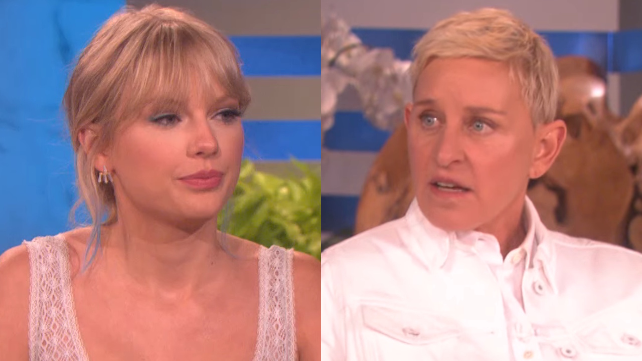 Taylor Swift and Ellen DeGeneres are shown during an interview on The Ellen DeGeneres Show.
