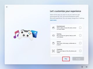 OOBE skip customize your experience