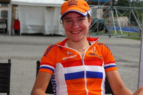 After winning the points jersey and the young rider jersey, Marianne Vos (Netherlands) waits for the podium ceremony.