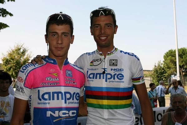 Lampre teammates Adriano Malori and world champion Alessandro Ballan.