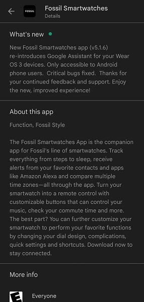 The latest Fossil Companion app version brings Google Assistant availability.