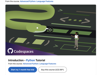 A screenshot of the LinkedIn website advertising the 'Advanced Python: Language Features' course