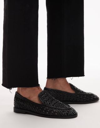 Topshop Connor Leather Woven Loafer in Black