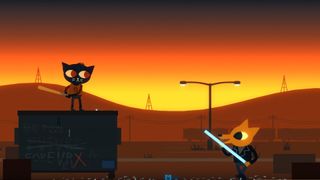 A cat with a baseball bat and her friend