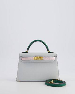 *new Colours* Hermès Mini Kelly Ii Tricolour 20cm Bag in Gris Platine, Mauve Pale and Vert Moyen Epsom Leather With Gold Hardware