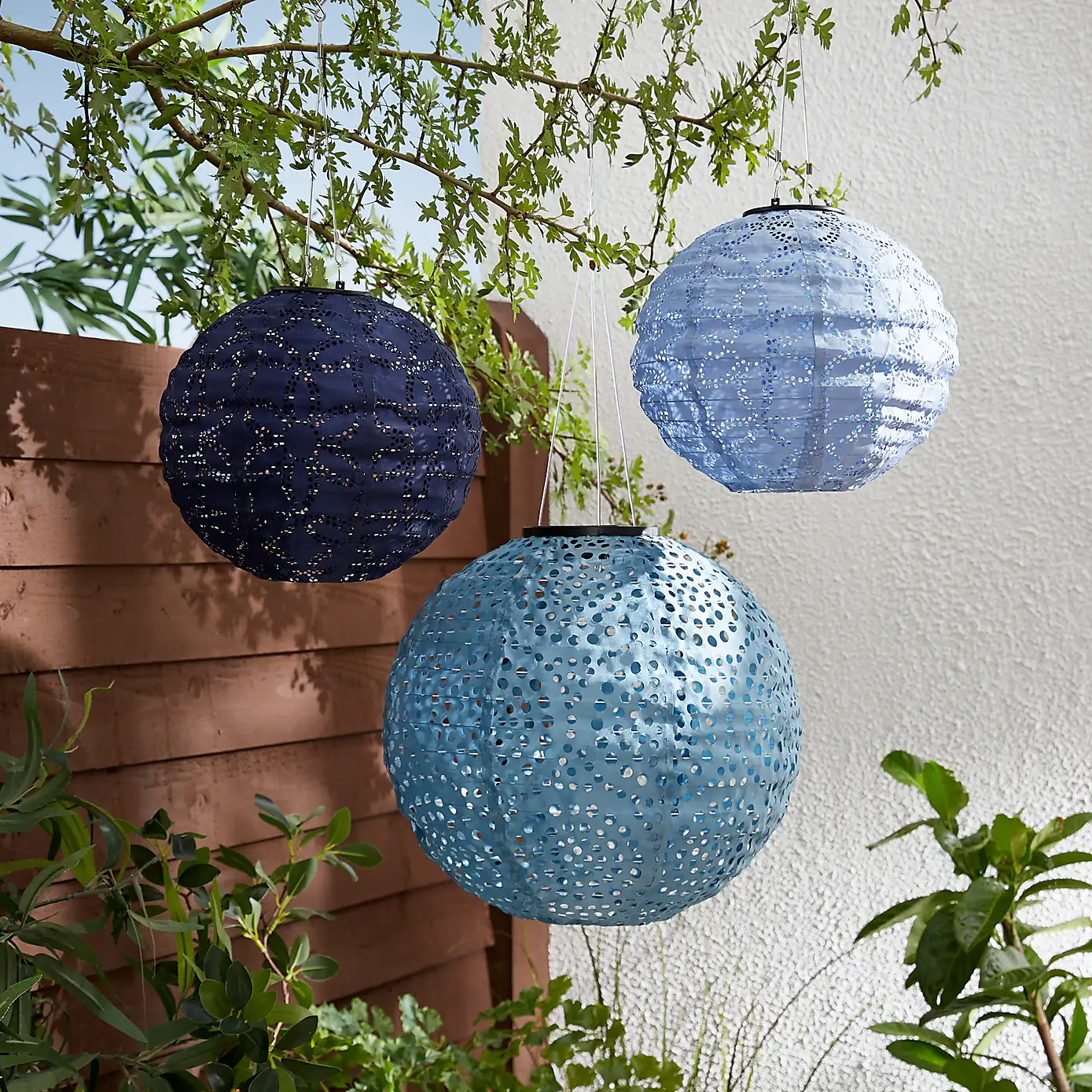 Set of 3 Blue Solar Lanterns