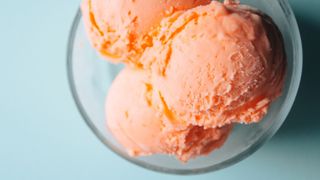 Strawberry sorbet in a bowl