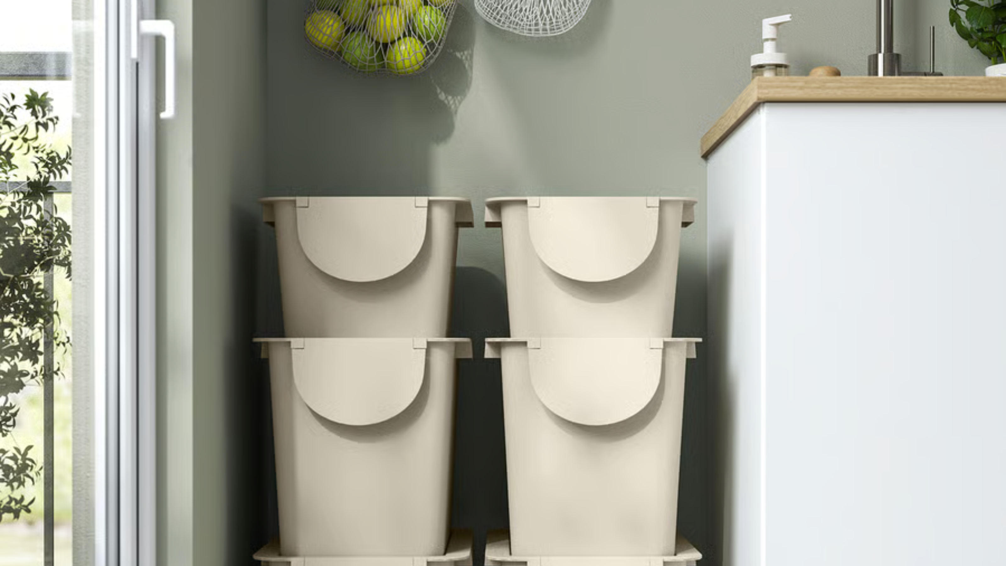 Close-up of TR&Ouml;SKNING bins in kitchen