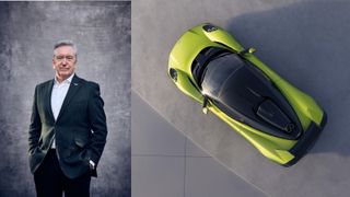 Adrian Hallmark, CEO of Aston Martin, alongside the forthcoming mid-engined Valhalla