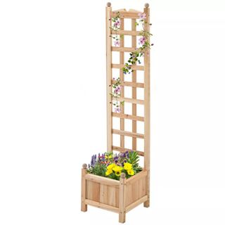 An Outsunny Raised Garden Bed with Trellis Board against a white background