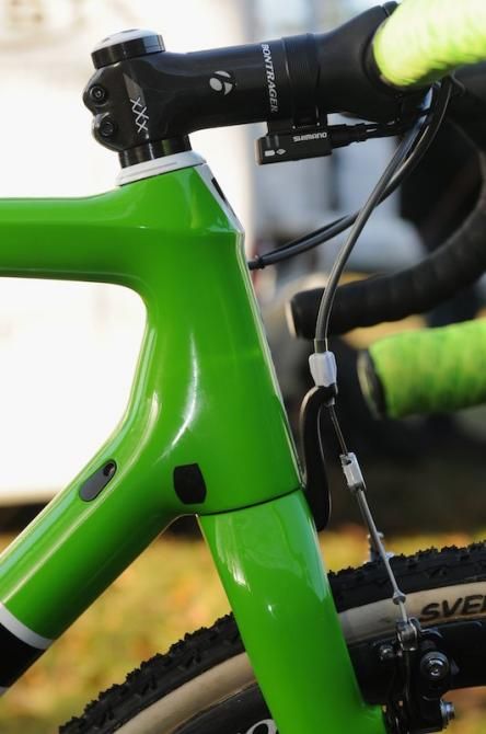 Side view of the E2 head tube and cable hanger