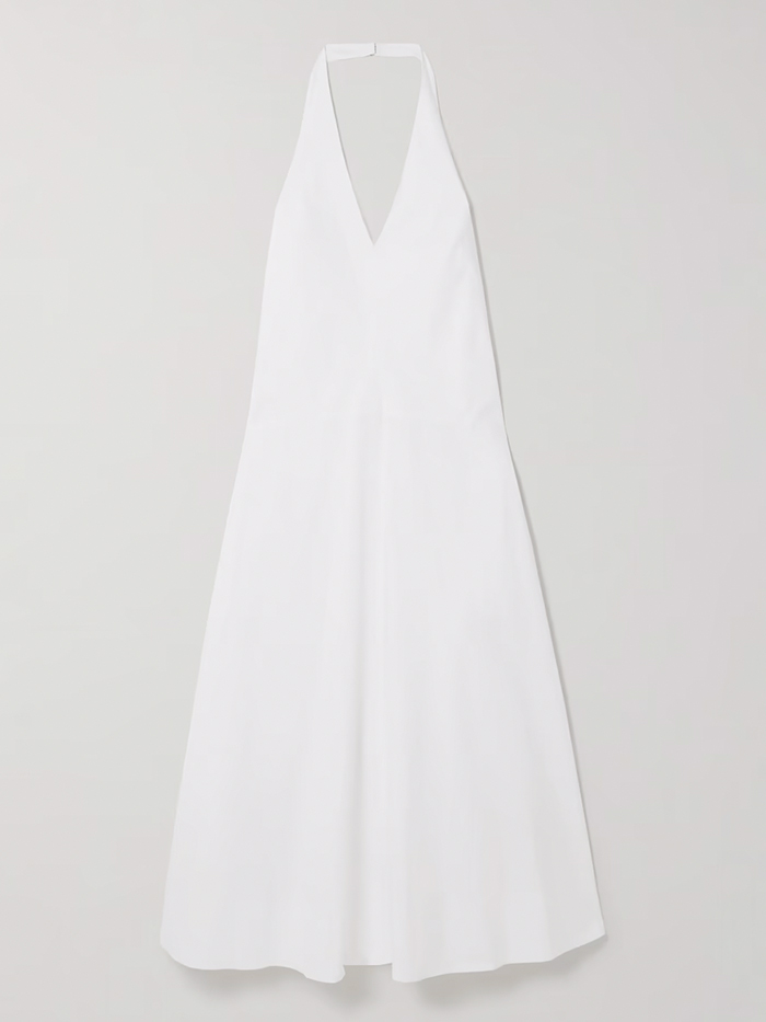 ST. AGNI, Crinkled Cotton-Blend Poplin Halterneck Maxi Dress