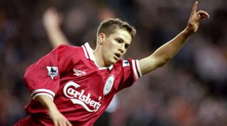 14 Feb 1998: Michael Owen of Liverpool celebrates his goal during the FA Carling Premiership match against Sheffield Wednesday played at Hillsborough in Sheffield, England. The match finished in a 0-1 victory for the visitors Liverpool. \ Mandatory Credit: Phil Cole /Allsport