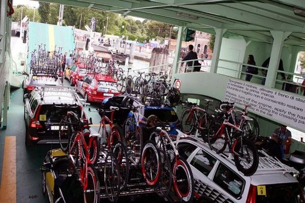 In the boat on the way to the start of stage one.