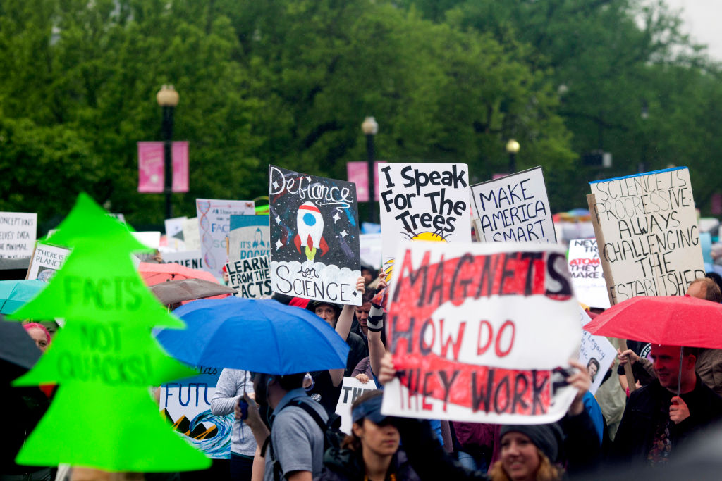 A sea of marchers and signs flood the National Mall.