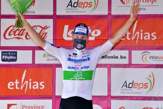 VISE BELGIUM AUGUST 18 Podium Sam Bennett of Ireland and Team Deceuninck QuickStep Celebration Covid safety measures during the 41st Tour de Wallonie 2020 Stage 3 a 192km stage from Montzen to Vise TourdeWallonie TRW2020 on August 18 2020 in Vise Belgium Photo by Luc ClaessenGetty Images
