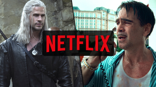 A composite image of (L-R) Liam Hemsworth in "The Witcher" season 4 and Collin Ferrell in "Ballad of a Small Player," both new on Netflix this week.