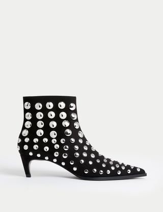 Studded Kitten Heel Pointed Ankle Boots