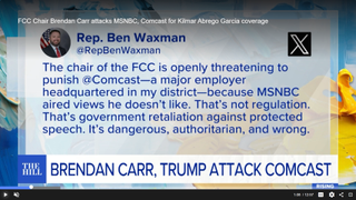 The Hill screen shot of a segment on Carr's attacks on Comcast for MSNBC's coverage of immigration