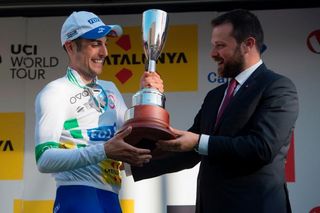 Davide Cimolai (FDJ) on the Volta Catalunya podium after winning stage 1