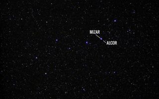 The bright star Mizar and its fainter companion Alcor form a double star in the middle of the Big Dipper constellation.