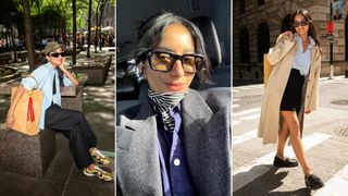 Amrit Tietz in three outfits of postpartum clothes