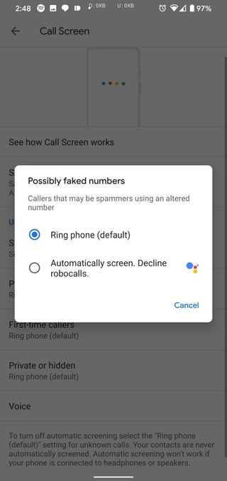 Automatic Call Screen