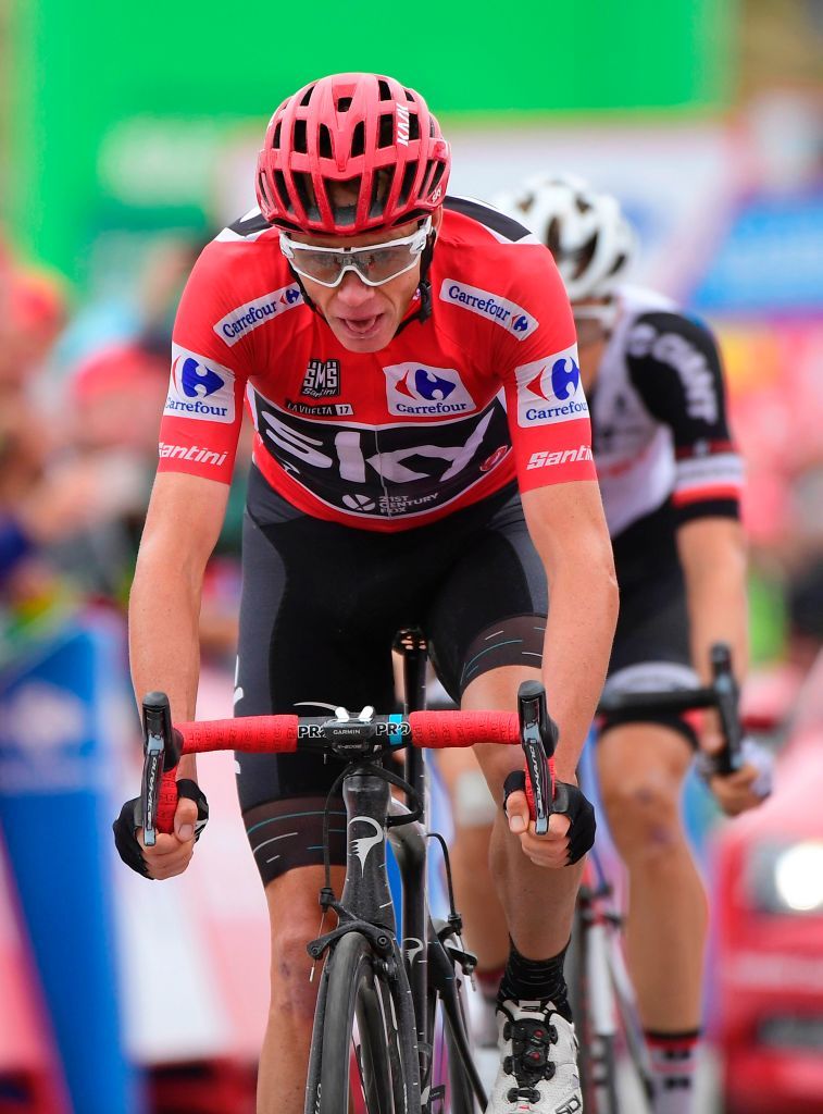 Chris Froome finishes stage 11 of the Vuelta a Espa&ntilde;a.