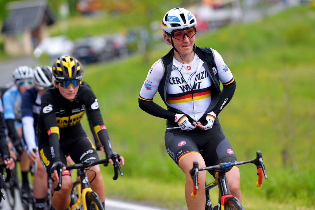 SCHLEIZ GERMANY MAY 27 Lisa Brennauer of Germany and Ceratizit WNT Pro Cycling Team during the 34th Internationale LOTTO Thringen Ladies Tour 2021 Stage 3 a 1165km stage from Schleiz to Schleiz ltlt2021 lottothueringenladiestour womencycling on May 27 2021 in Schleiz Germany Photo by Luc ClaessenGetty Images