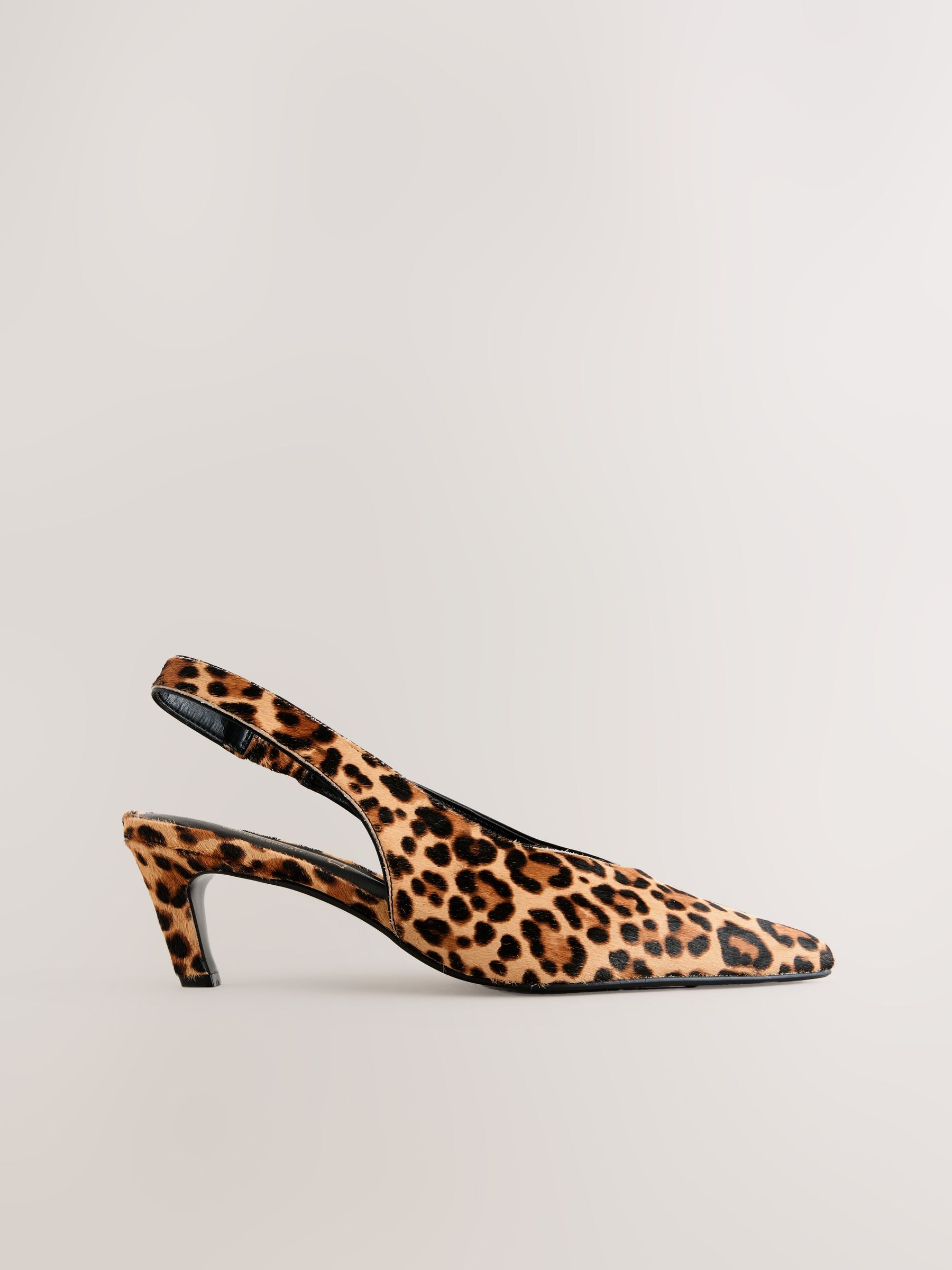 Leopard Leather Pointed Toe Slingback Heels