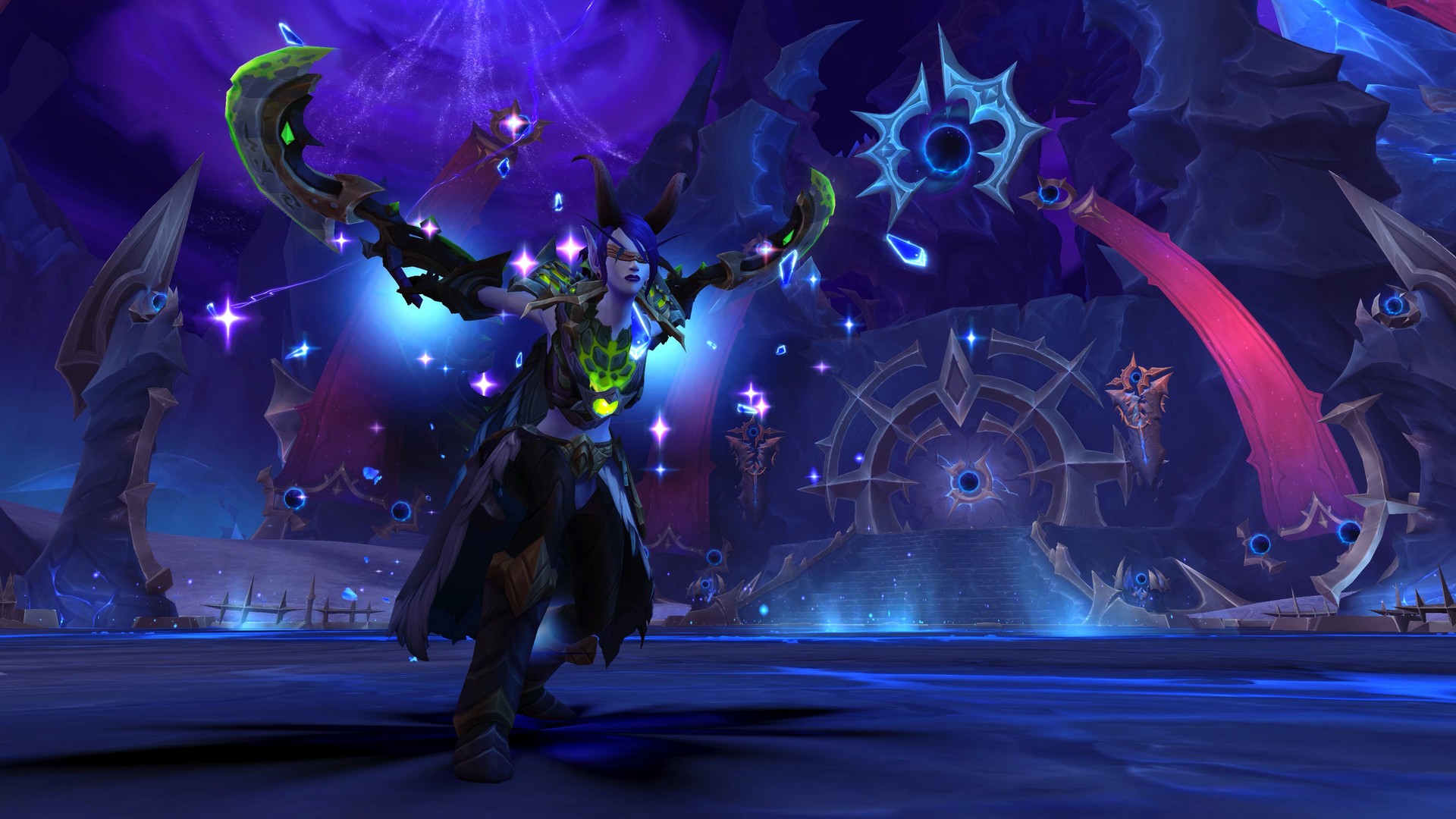 The new Demon Hunter Devourer class in World of Warcraft: Midnight attacks with twin swords