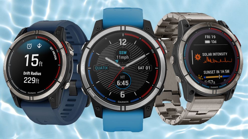 Three Garmin Quatix 7 watches with different strap designs