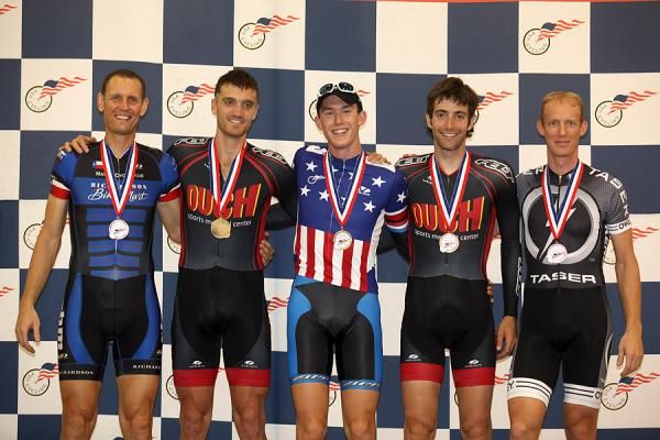 Men's 4k Pursuit Podium: Chris Carlson, Daniel Harm, Adam Liebovitz, Roman Kilun, David Swanson