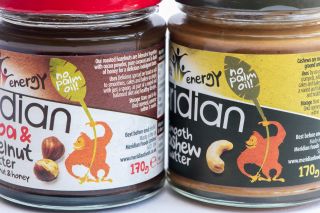 Meridian nut butter jars with No palm oil label