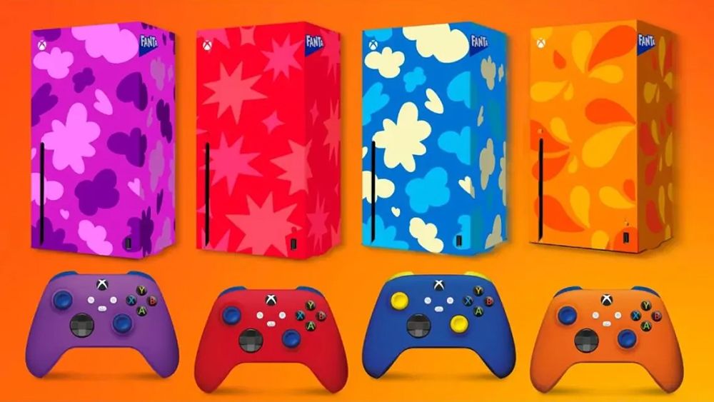 Bright Fanta Xbox designs and controllers