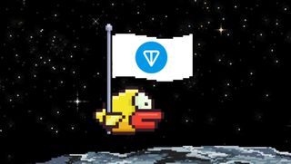 Flappy Bird holding a TON flag