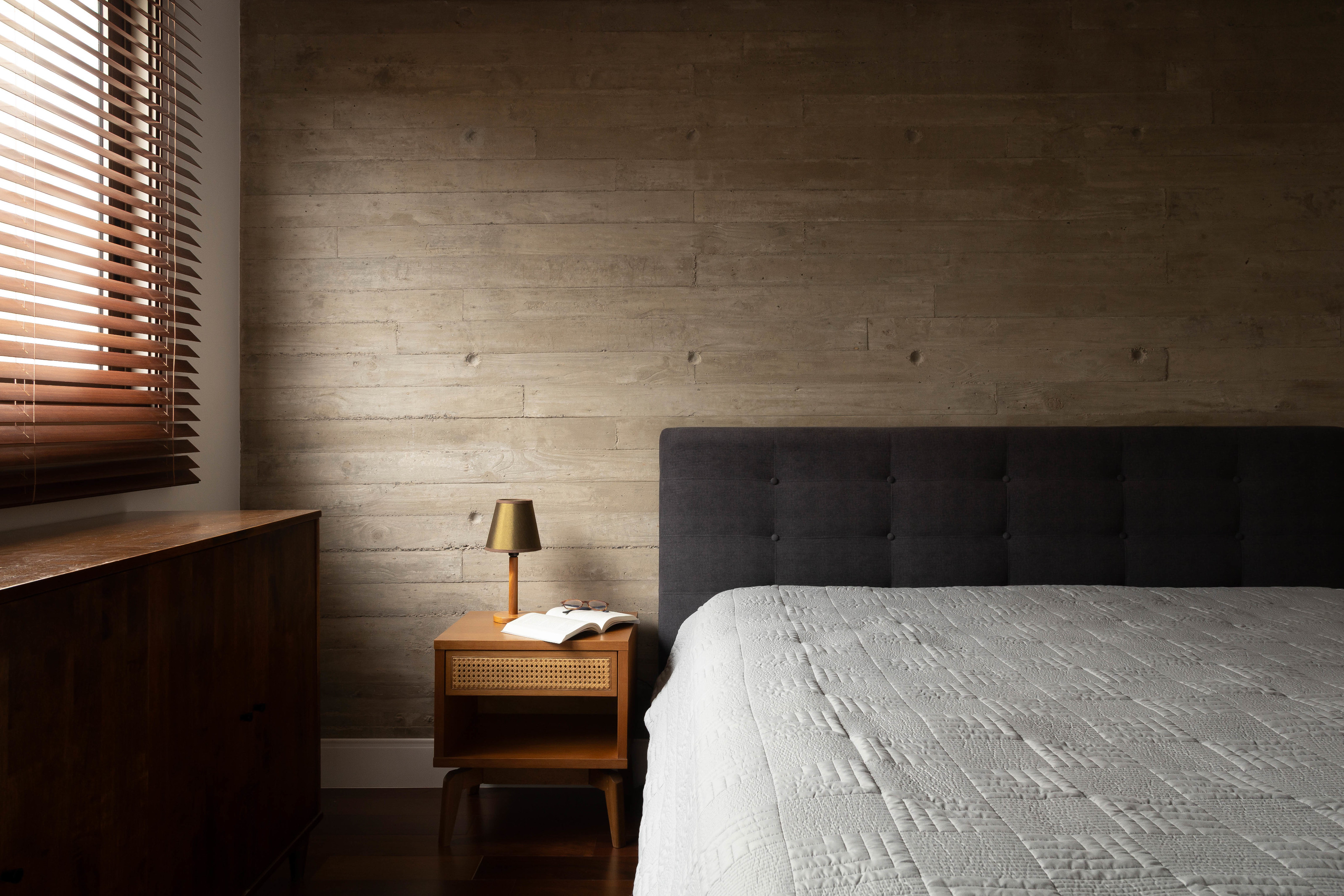 Exposed concrete is found throughout the interiors