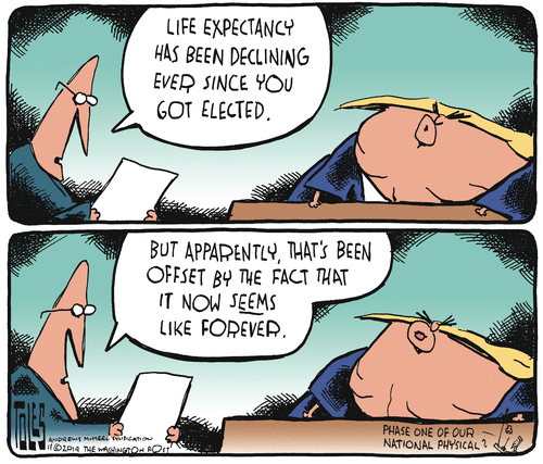 Political Cartoon U.S. Trump Americans Life Expectancy Decline