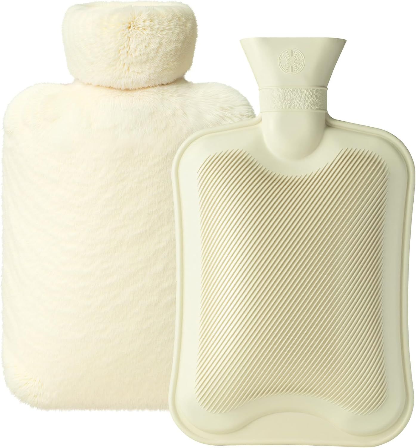 Dawdix 2l Natural Rubber Hot Water Bottle With Cover, Leakproof Design for Hot &amp; Cold Compress, Ideal for Menstrual Cramps/hand &amp; Feet Warmer/neck &amp; Shoulder Pain Relief, Ultra-Soft Touch, Cream White