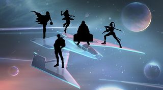 An illustrated image showing superhero silhouettes standing on the Acer Predator logo