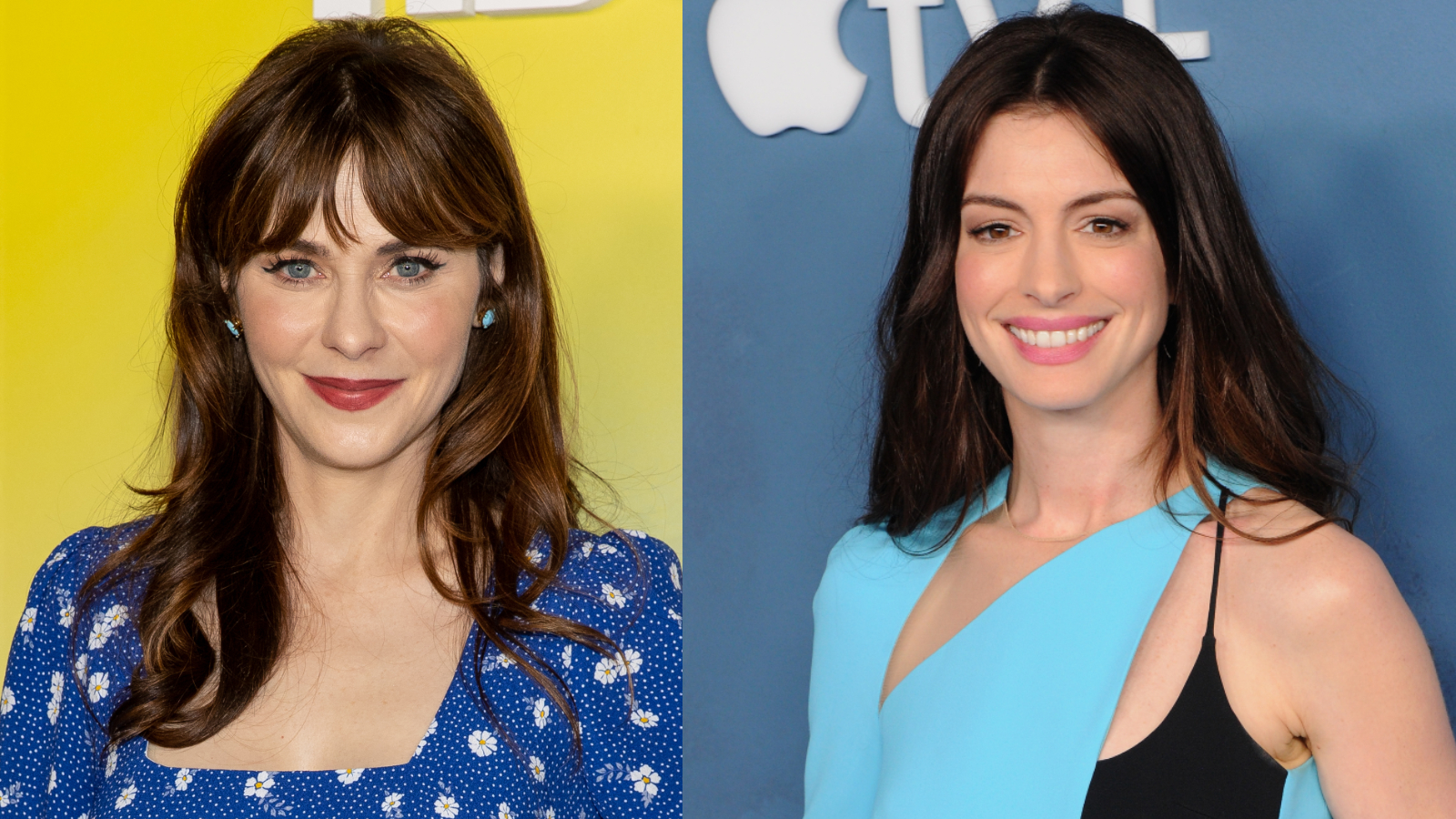 Celebrities with winter coloring Zooey Deschanel and Anne Hathaway