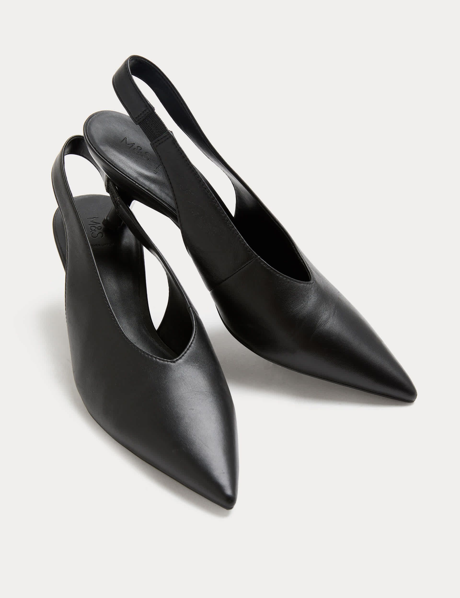 Leather Kitten Heel Slingback Court Shoes